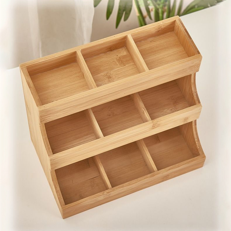 Multi-Functional Bamboo Organizer Household Desktop Multi-Layer Storage Coffee Capsules and Tea Shelf