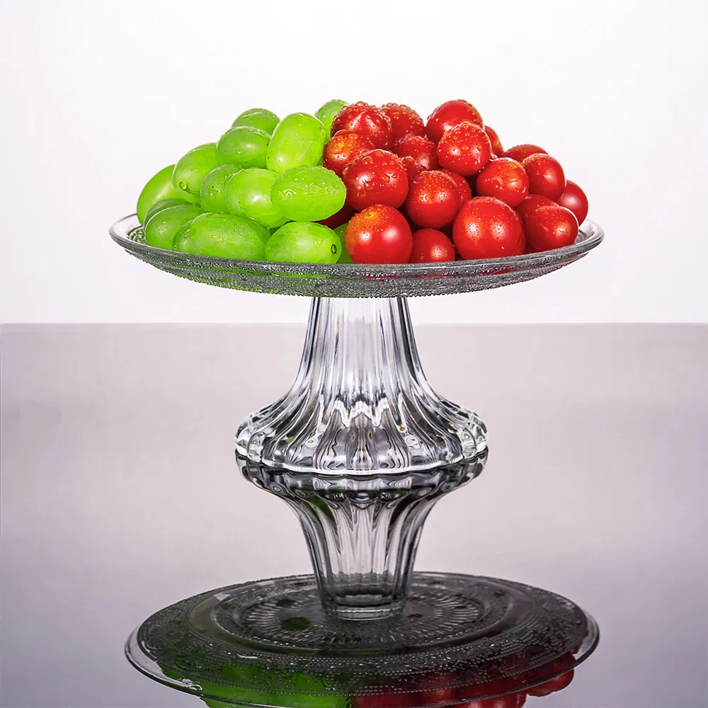 Home Party Wedding Bar Office Luxury Round Crystal Glass Pattern Nut Cake Dish Dry Fruit Glass Tray Set