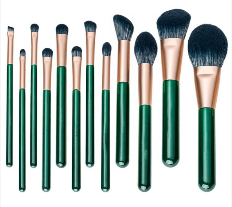 12PCS Set Green Color Makeup Brushes Portable Beauty Tools High-Grade Wooden Handle Makeup Brushes