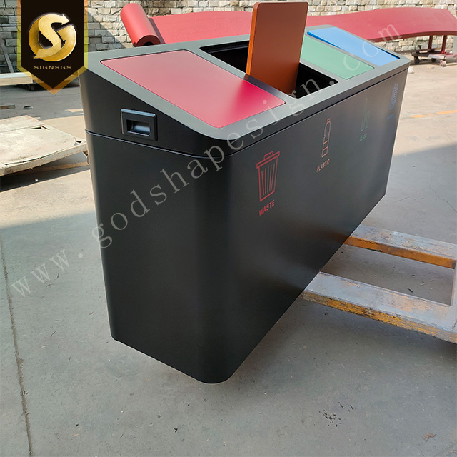 Outdoor Metal Compartment Trash Bin Street Garbage Bin