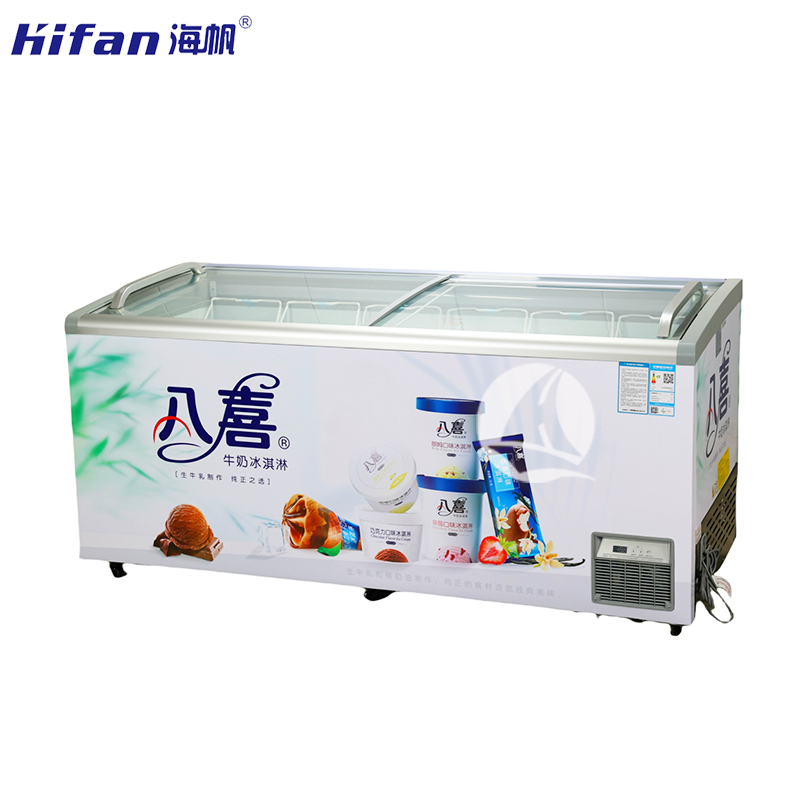 Custom Deep Freezers Commercial Sliding Glass Door Chest Station Shop Ice Cream Supermarket Display Refrigerator Island High Quality Convenience Store Freezers