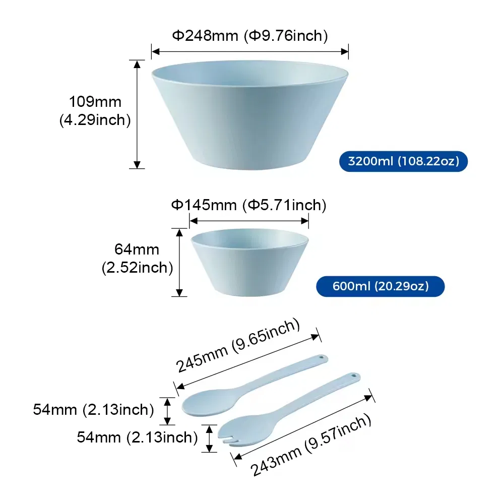 Eco-Friendly 3-Piece Plastic Melamine Salad Mixing Bowl Set