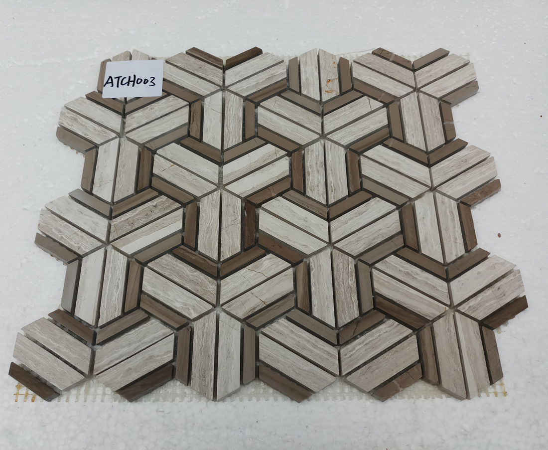 Мозаика из каррарского мрамора, шестигранная, 30x30 см