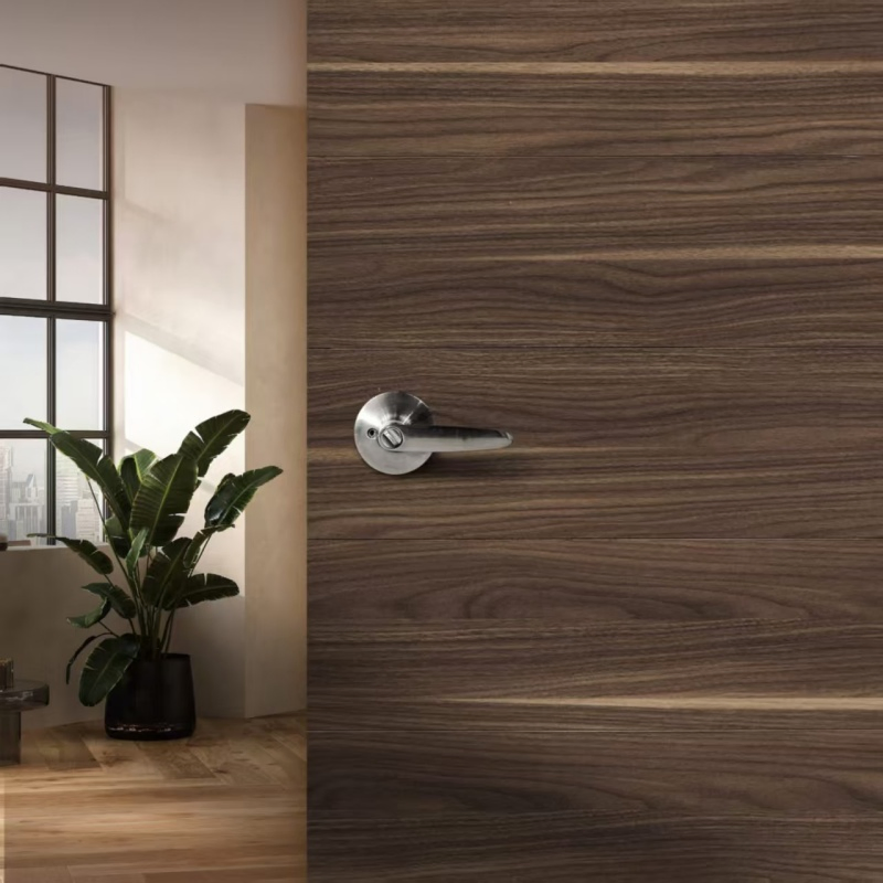 Wooden Door with Full Height Raised Panel Design and Matte Lacquer Finish for Elegant Interior Spaces