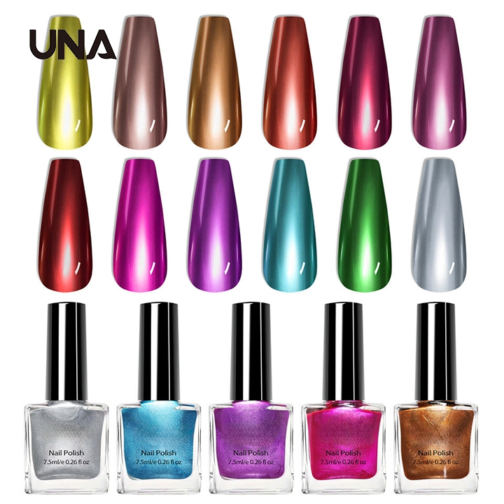 7.5ml Metallic Mirror Nail Polish No Bake Quick Dry Mirror Shine Nail Polish Multi-Color Glossy Light Luxury Nail Polish