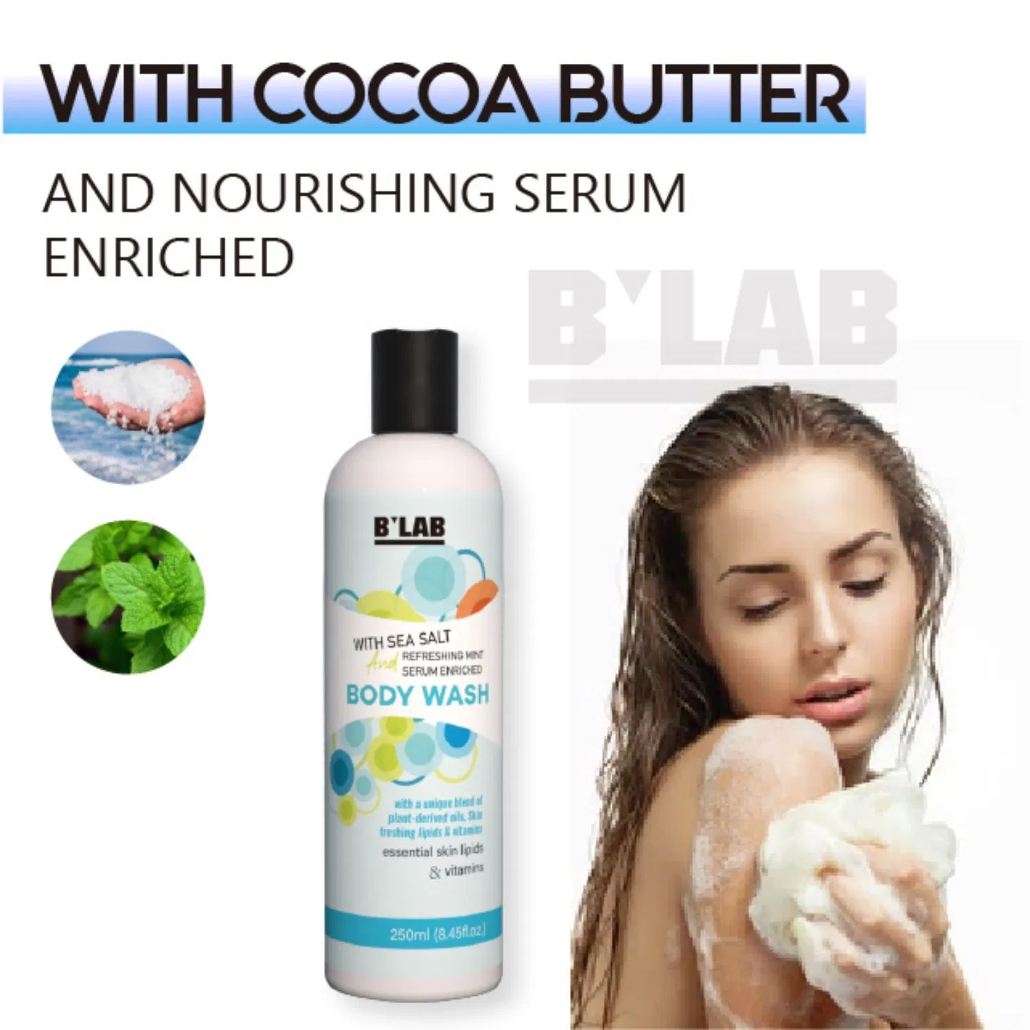 Private Label Moisturizing Whitening Skin Lightening Sea Salt Body Wash