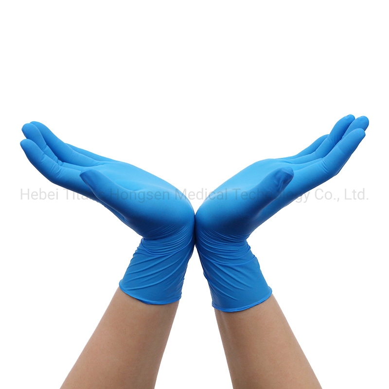 China Cheaper Waterproof Blue Powder Free Thick Durable High Elastic Food-Grade Industrial Manufacturing Nitrile Gloves