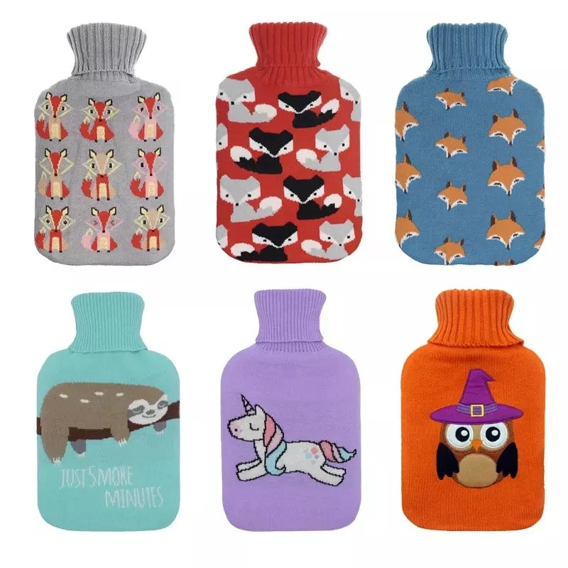 Wholesale Custom 100% Polyester Warm Red Christmas Elk Jacquard Knitted Embroidery Hot Water Bottle Cover