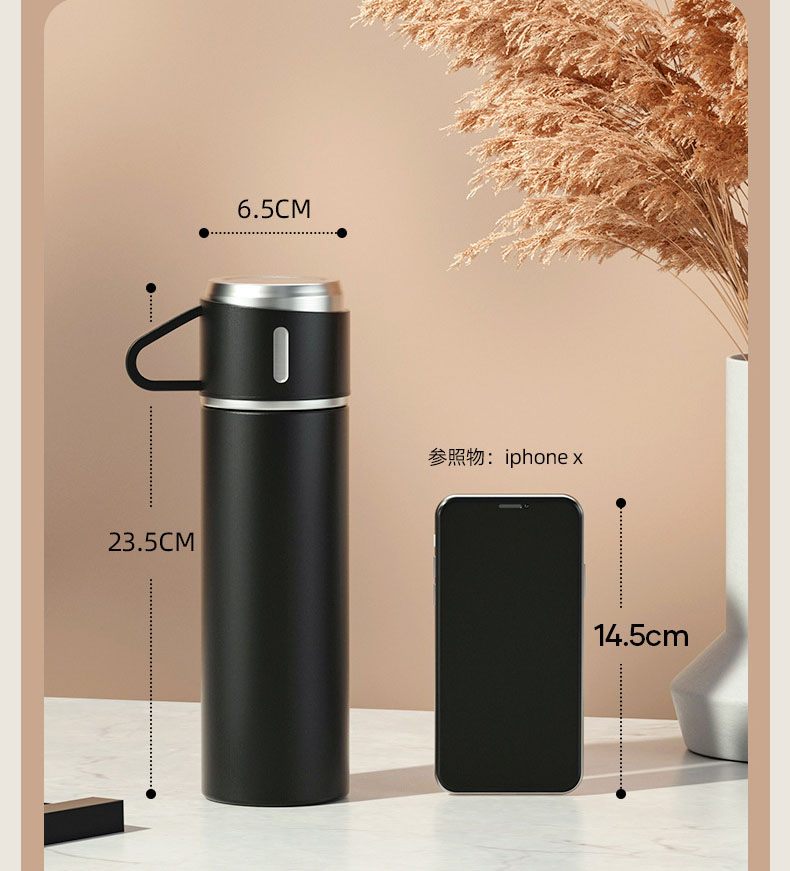 Business Gift 3PCS Coffee Tea Vacuum Flask Stainless Steel Water Bottle Gift Set with 2 Cup