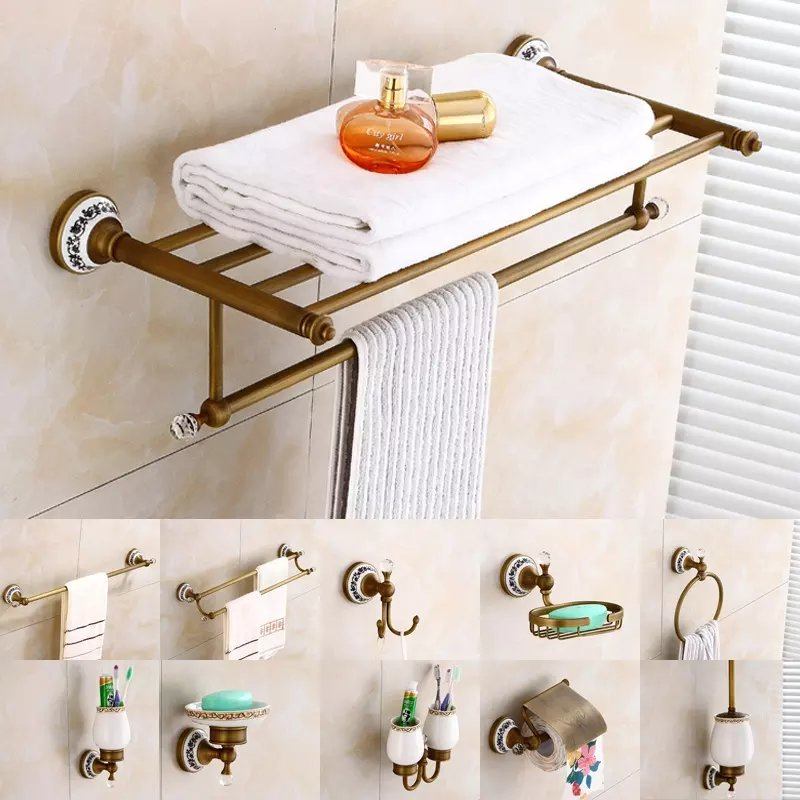 Bathroom Accessories Hardware Set Antique Towel Bar Towel Rack Hook Toilet Brush Holder