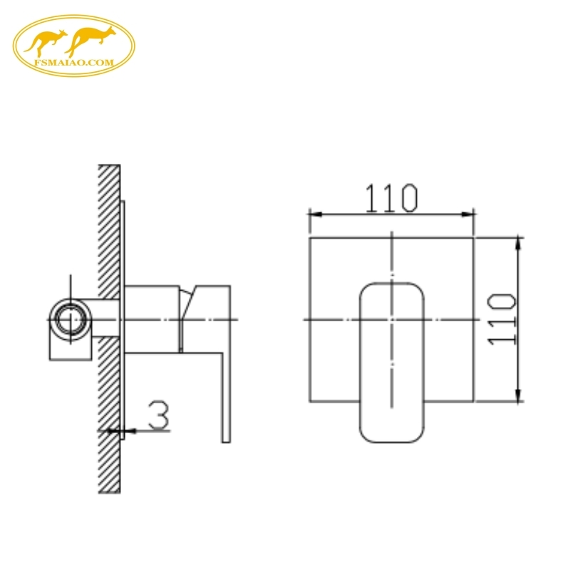 Watermark Thick panel Brass Body Wall-Mounted Water-Saving Flow Shower Mixer