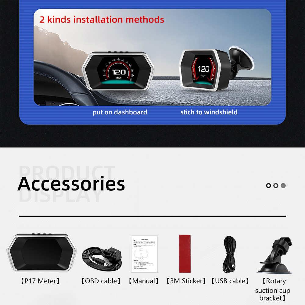 Проекционный дисплей HUD OBD2 P17 GPS для автомобиля