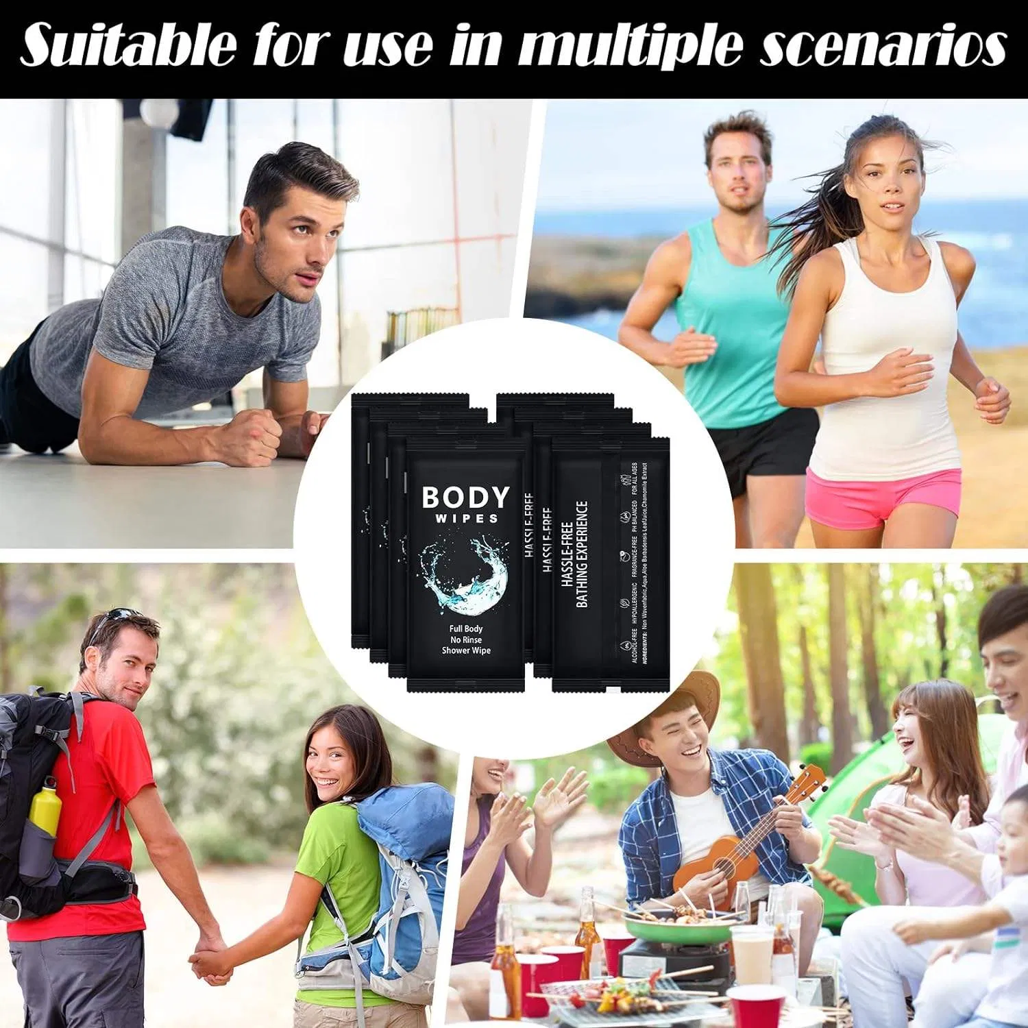 Custom Shower Body Wipes Individually Wrapped Bath Wipes Single Cleaning Wet Wipes for Body Hand Face Women Adults Men