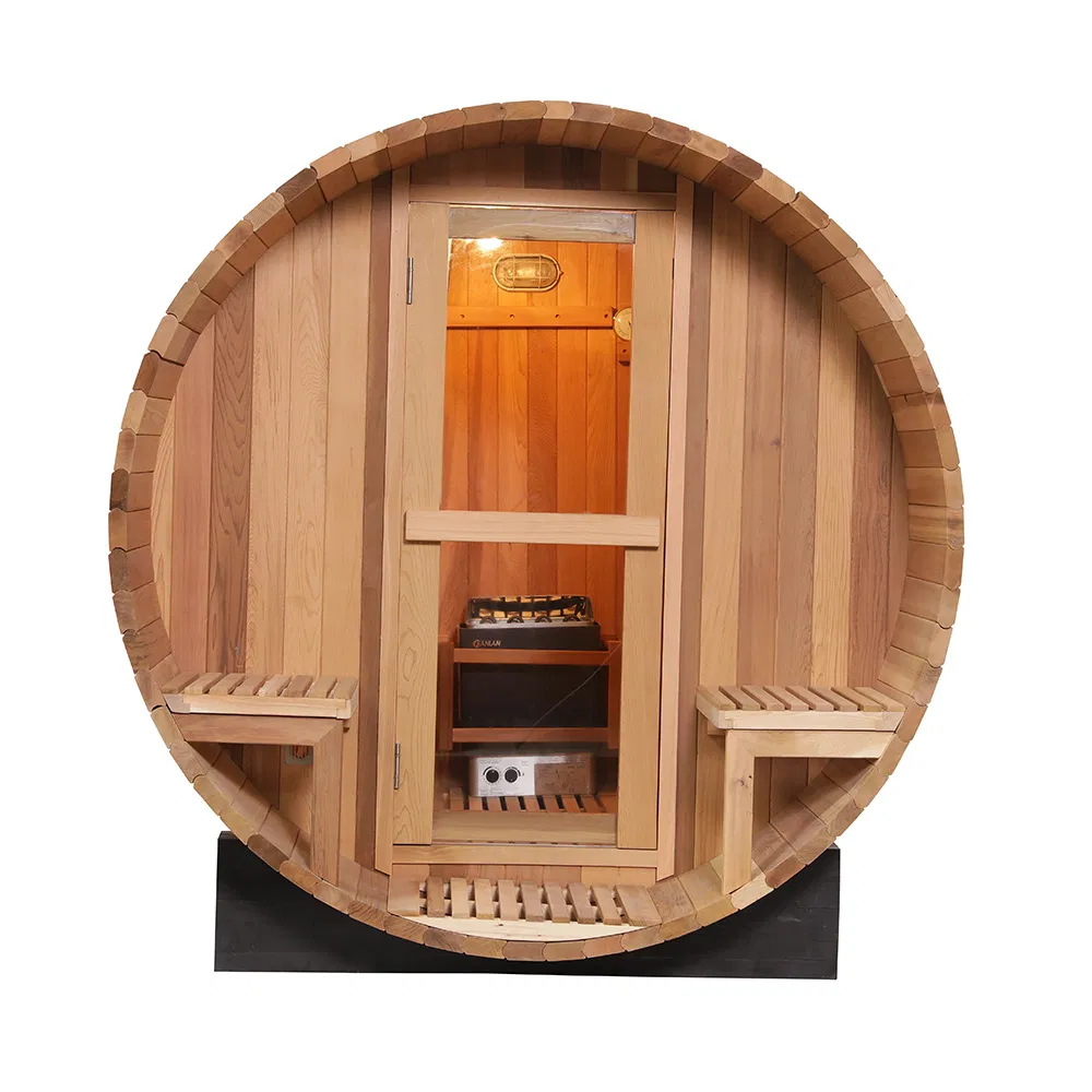 Smartmak 4-8 Persons Red Cedar Hemlock Wood Barrel Sauna Traditional Dry Outdoor Barrel Sauna