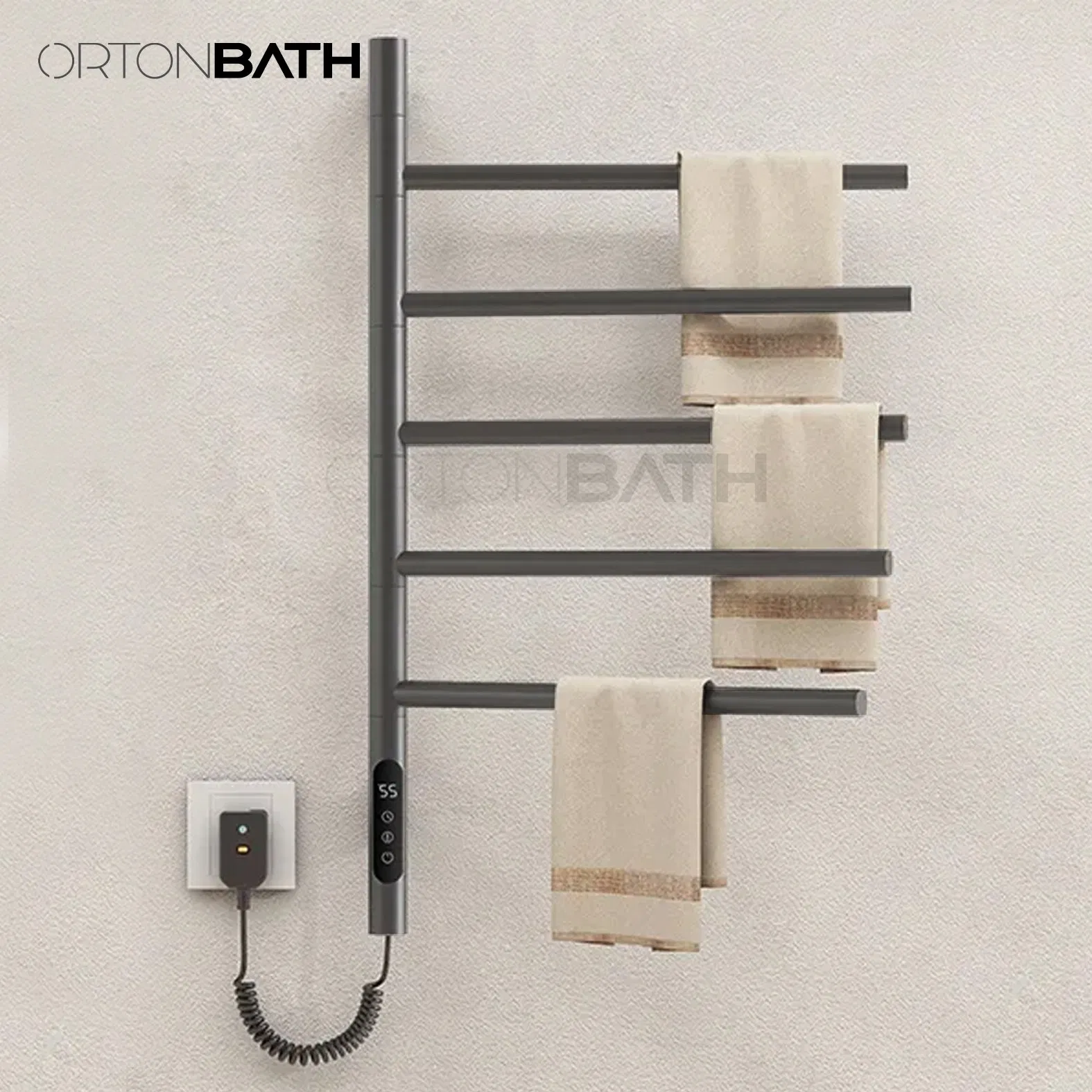 Полотенцесушитель Ortonbath 5-ти роликовый с таймером, матовый черный