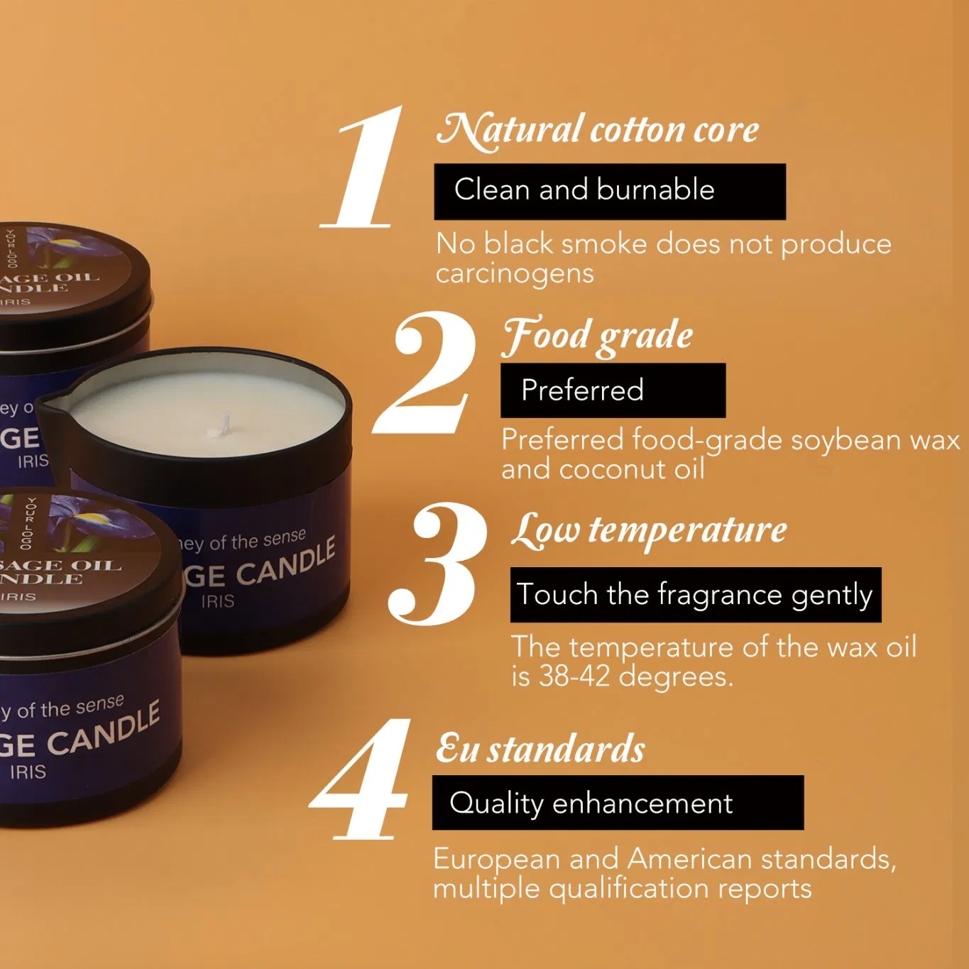 Soybean Wax Warming Massage Candle for Stress Relief Skin Moisturizing