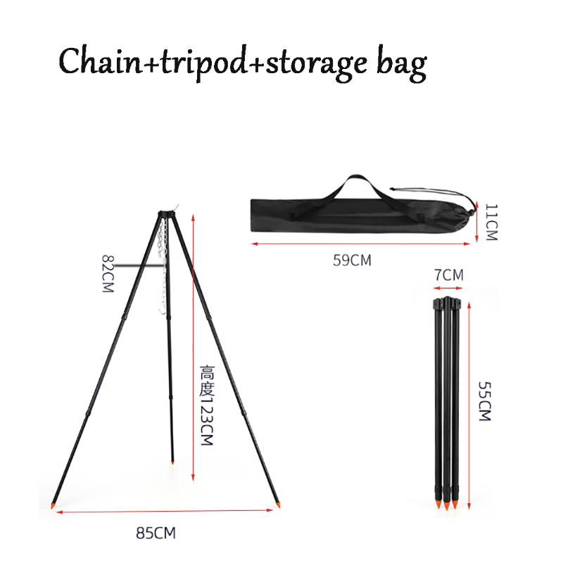 Tripod Hanging Pot Bracket Portable Firewood Burning Platform Campfire Holder Camping Cookware Hanging Bracket