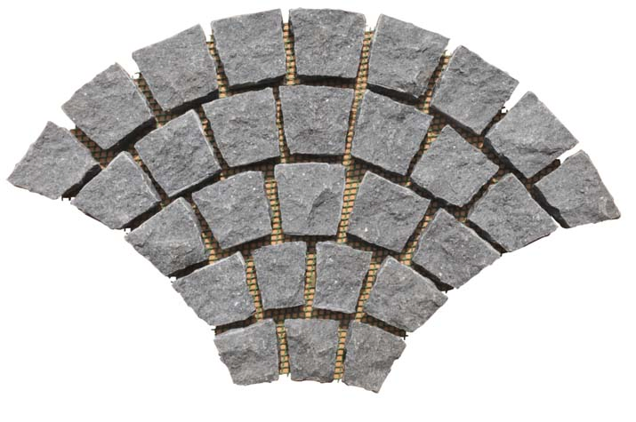 Fan Shaped Chinese Granite Walkway Road Pavers Cobble Pavers Grey Cube Stone