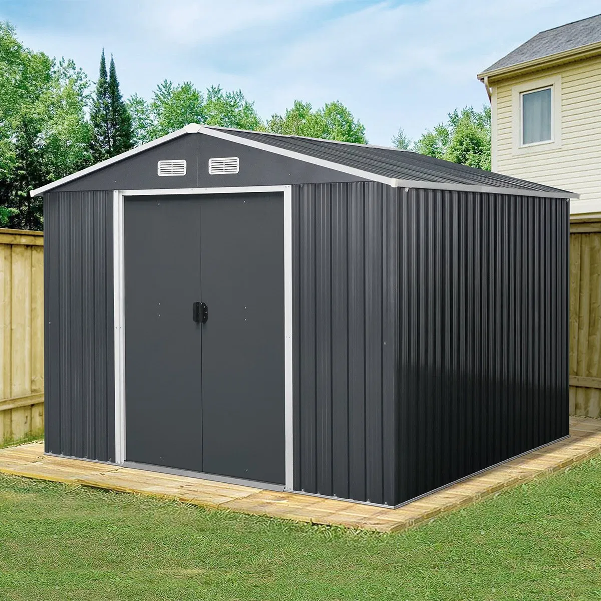 Outdoor Storage Shed, Waterproof Lockable Door Metal Tool Shed