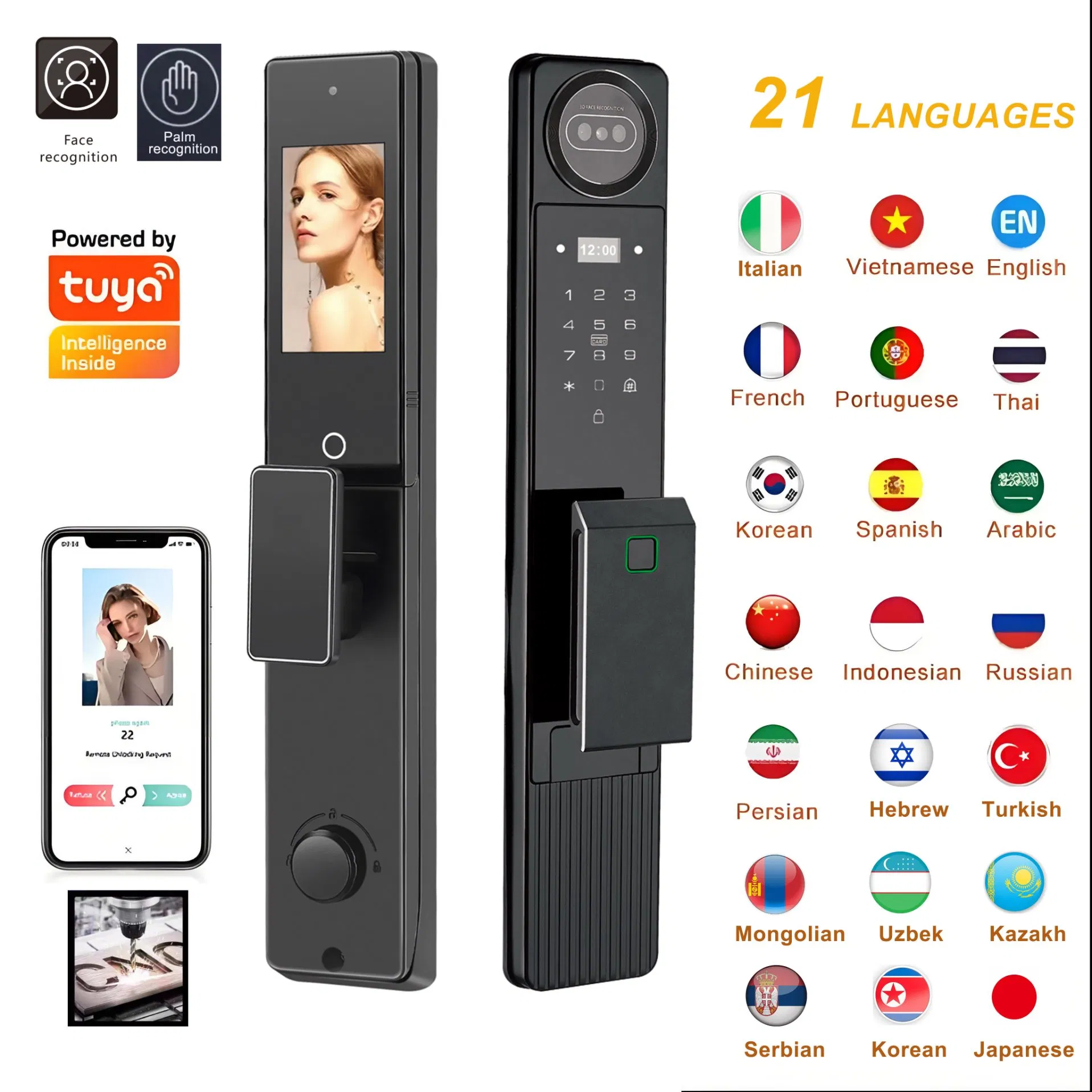 20 Language CNC 3D Face Palm Vein Recognition Tuya Smart Door Lock