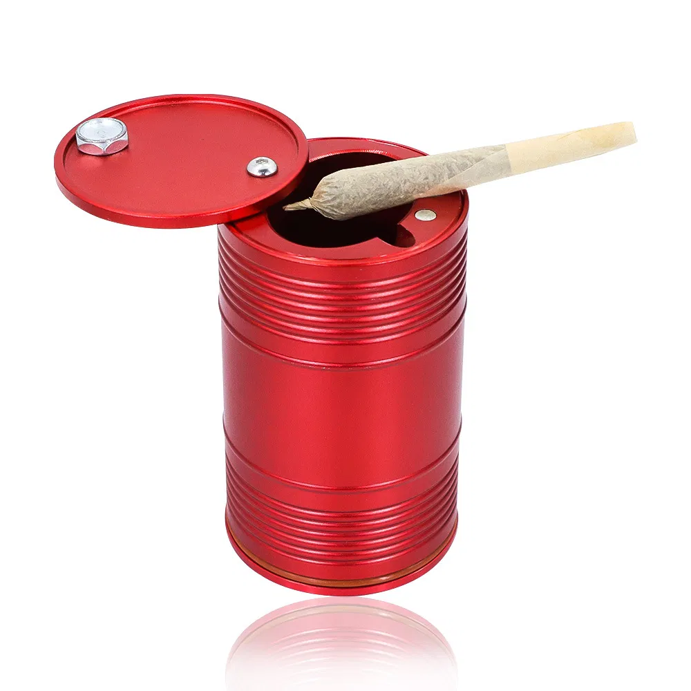 Metal Car Ashtray with Lid, Portable Smoking Accessory Aluminum Alloy Oil Drum Ashtray