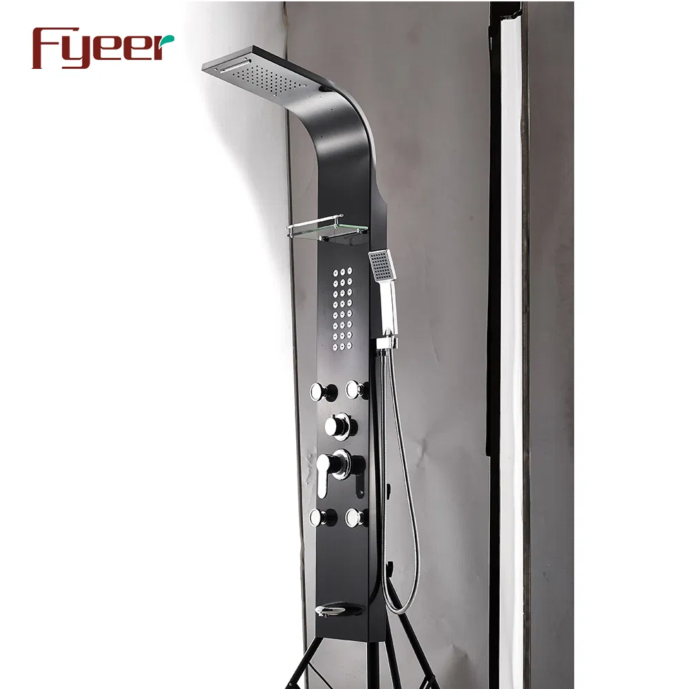 Fyeer Multifunction Massage Rainfall Stainless Steel Black Shower Panel