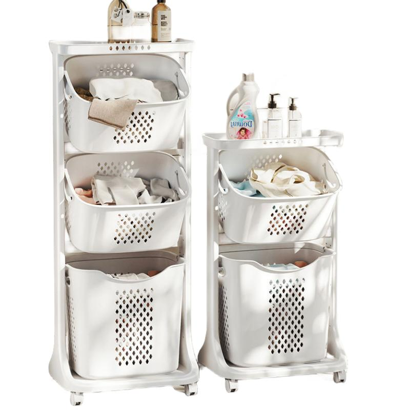 2 Layer 3 Tier Wholesales Multi Layers Collapsible Storage Basket Plastic Laundry Basket Movable Wheeled Laundry Basket