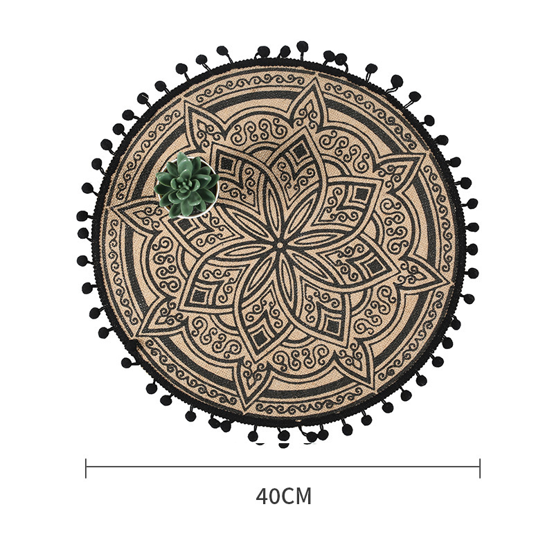 Minimalist Fringe Placemat, Round Natural-Colored Jute Screen Printing Pad