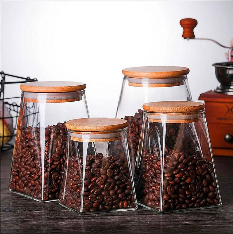 Квадратные стеклянные банки для хранения с бамбуковой крышкой