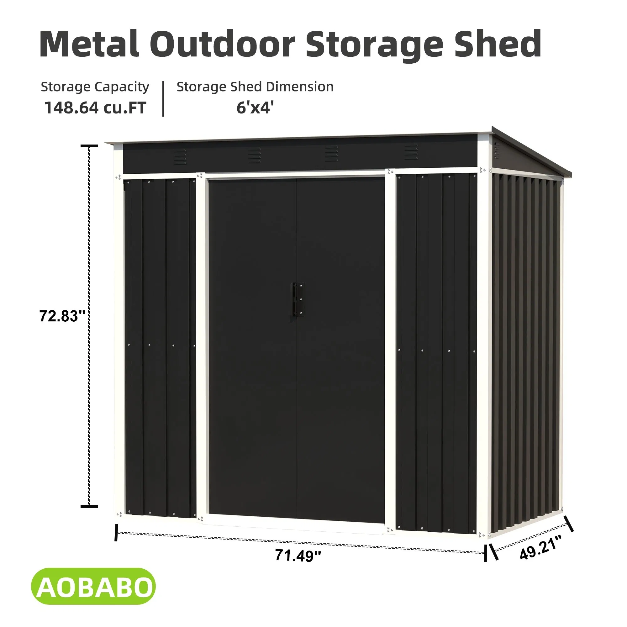 Outdoor Garden Backyard Single-Slope Garden Storage Shed with Swing Doors