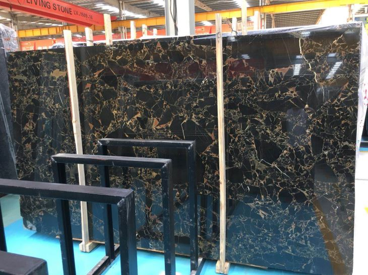 Ogee Bullnose Belved Athens Portoro Black Golden Flower Marble Tiles for Countertop