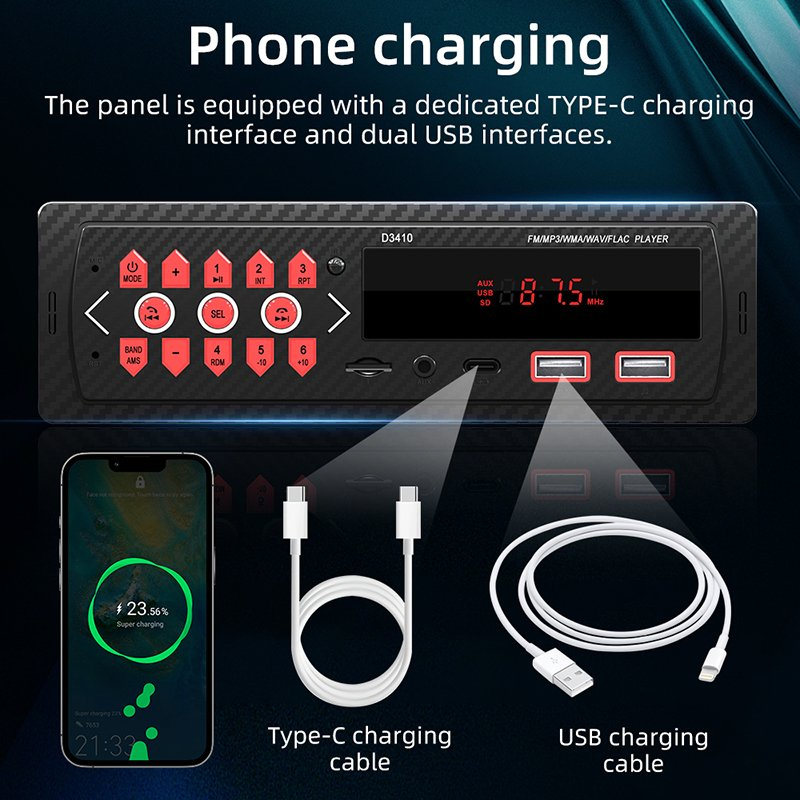 D3410 Bluetooth MP3 Автомагнитола с поддержкой карт памяти TF, USB и FM-радио