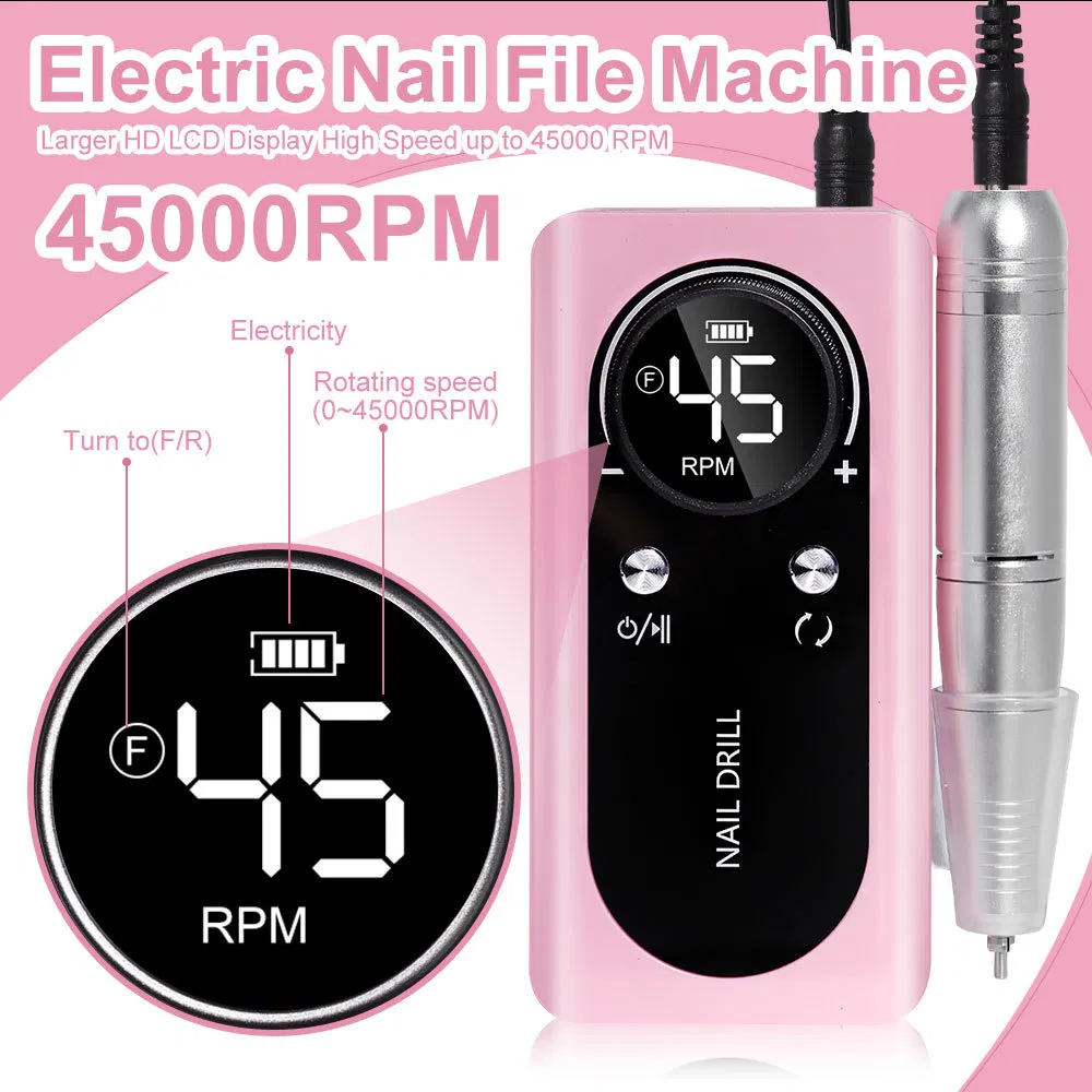 Professional Nail Removal Machine 45000rpm Rechargeable Portable USB Cordless Nail Drill