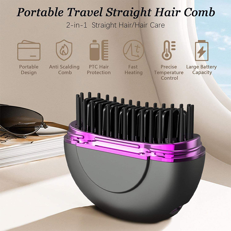 Portable Cordless Hair Straightener Brush with 3 Temperature Settings