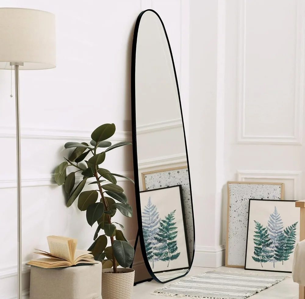 Irregular Floor Length Mirror with Stand, Wall Mirror Rocket Shaped for Living Room, Bathroom