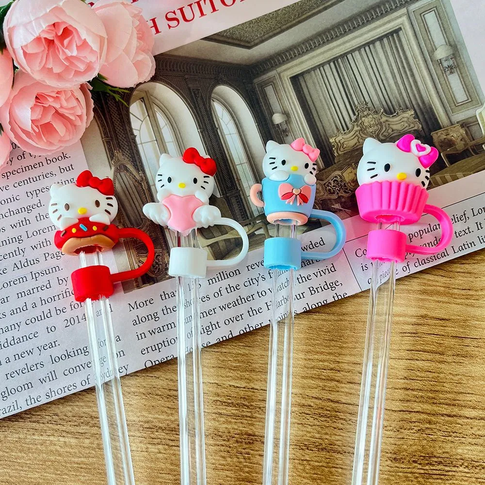 Kitty Cat 4-Style Stanley Straw Dust Cover 3D Cartoon 10mm Food-Grade Sanrio Straw Cap, Reusable