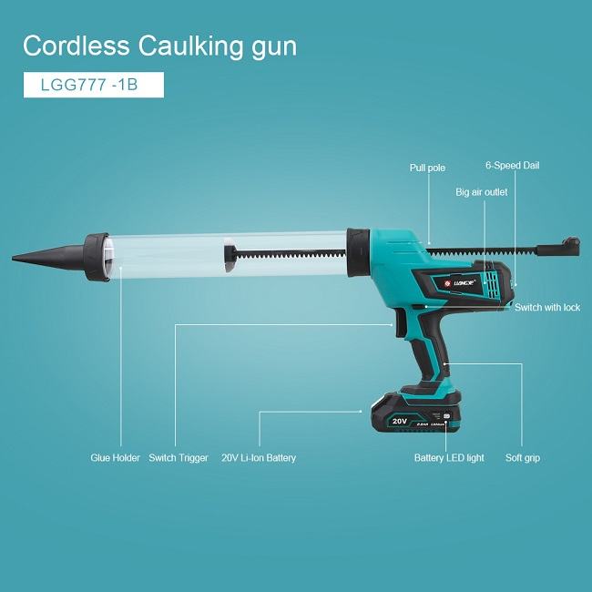 Liangye Cordless Power Tools 20V Portable Electric Sausage Caulking and Adhesive Gun Heavy Duty