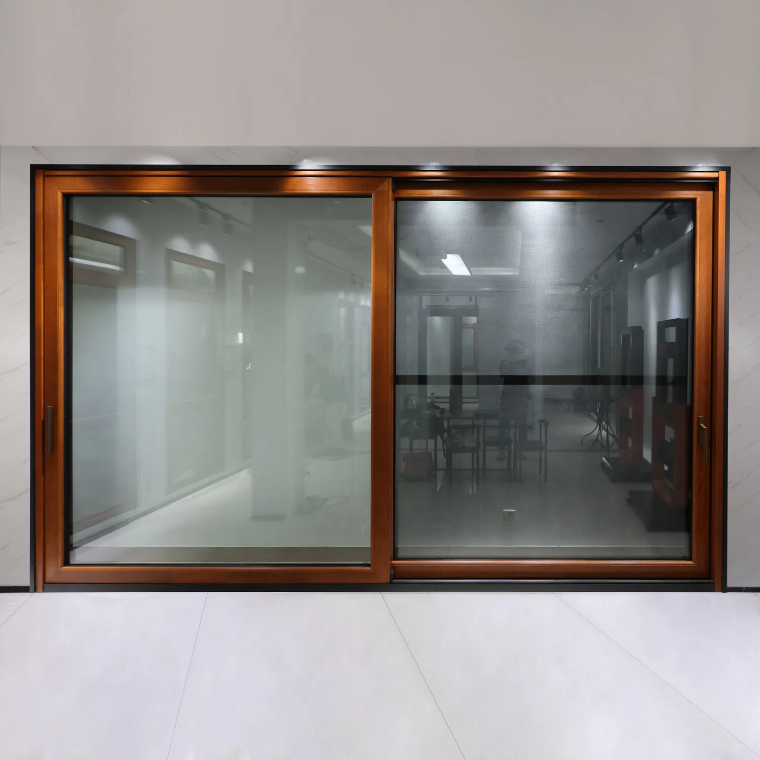 Modern Design Timber Clad Aluminum Doors Wooden Triple/ Double Glaze Sliding Door