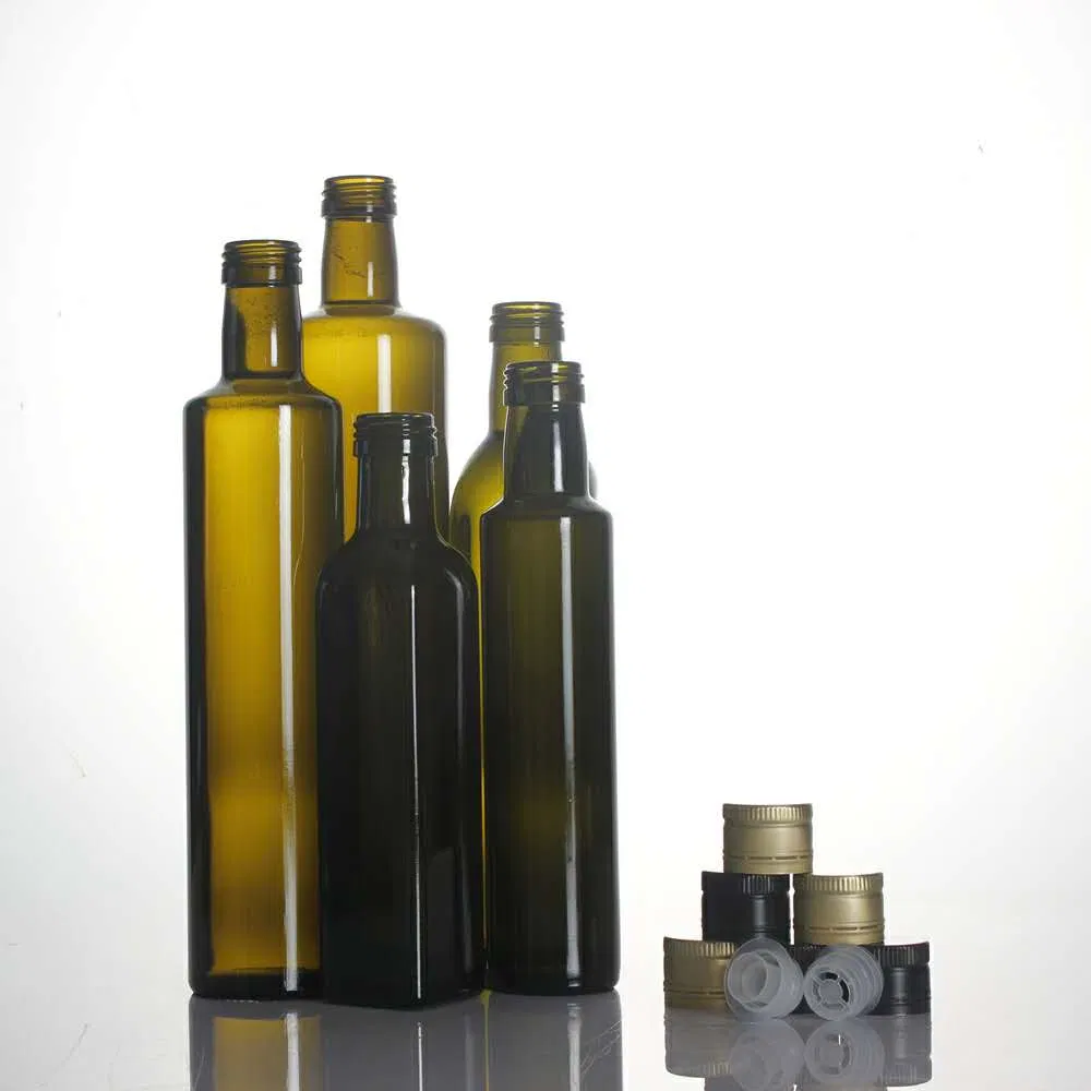 250 Ml 500 Ml 750 Ml 1000 Ml Antique Green Clear Color Round Square Glass Olive Oil Bottles