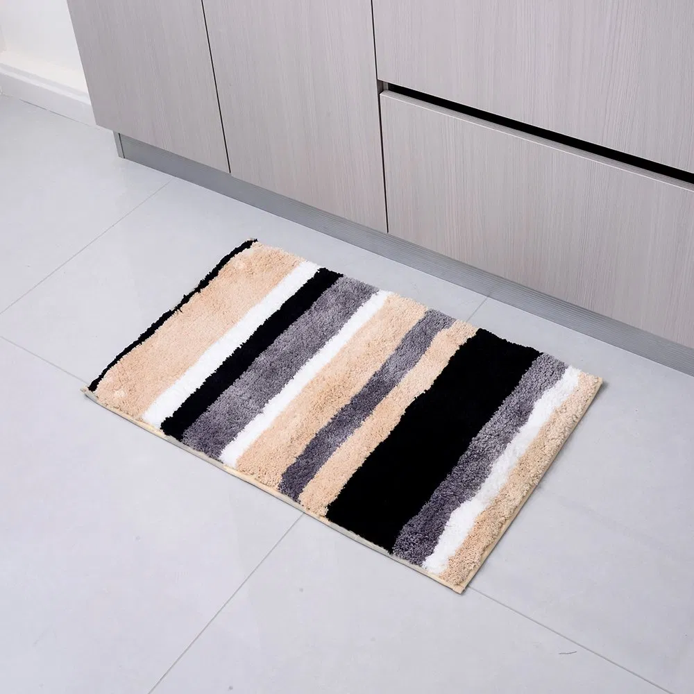 Anti-Slip Durable PVC 100% Polyester Striped Bathroom Mat for Floor