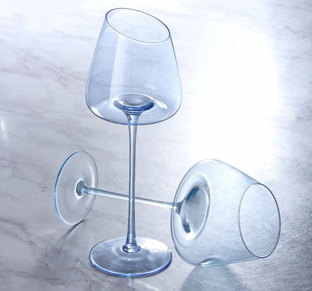 Синий безножковый бокал для вина и шампанского, 420 мл