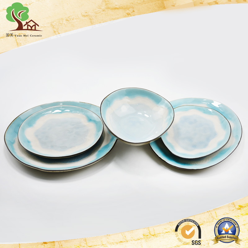 Crackle Dinner Plate with Bowl in China Factory New Design Ceramic Plate