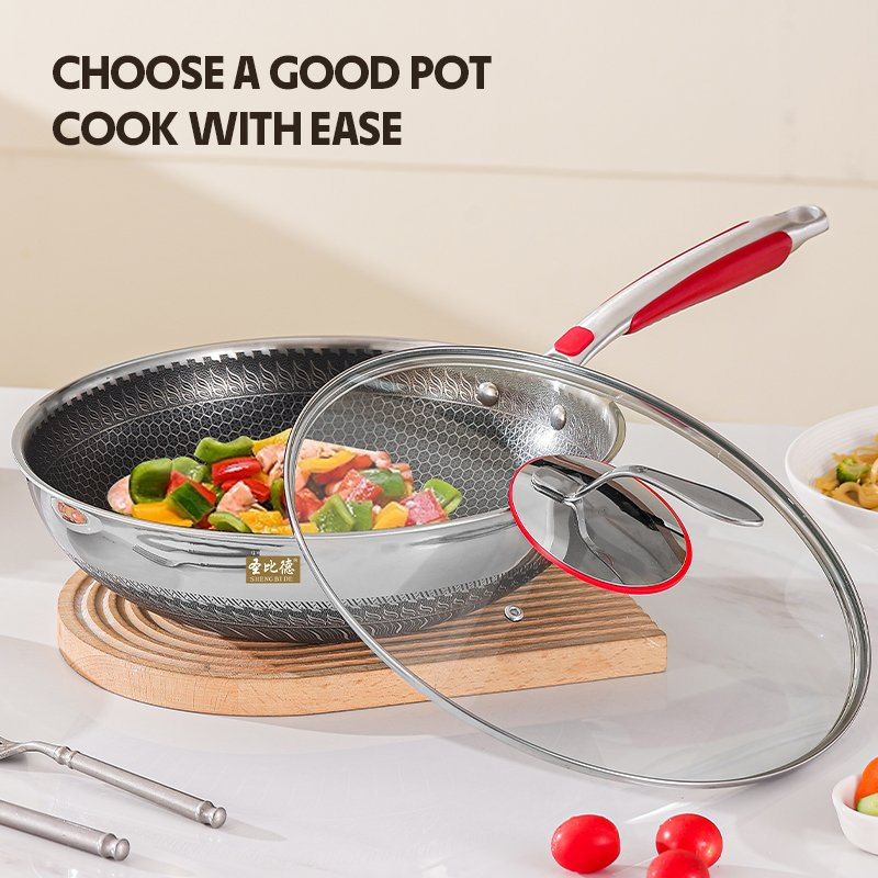 Honeycomb Non Stick 304 Frying Pan Kitchenware Stainless Steel Non Stick Frying Pan