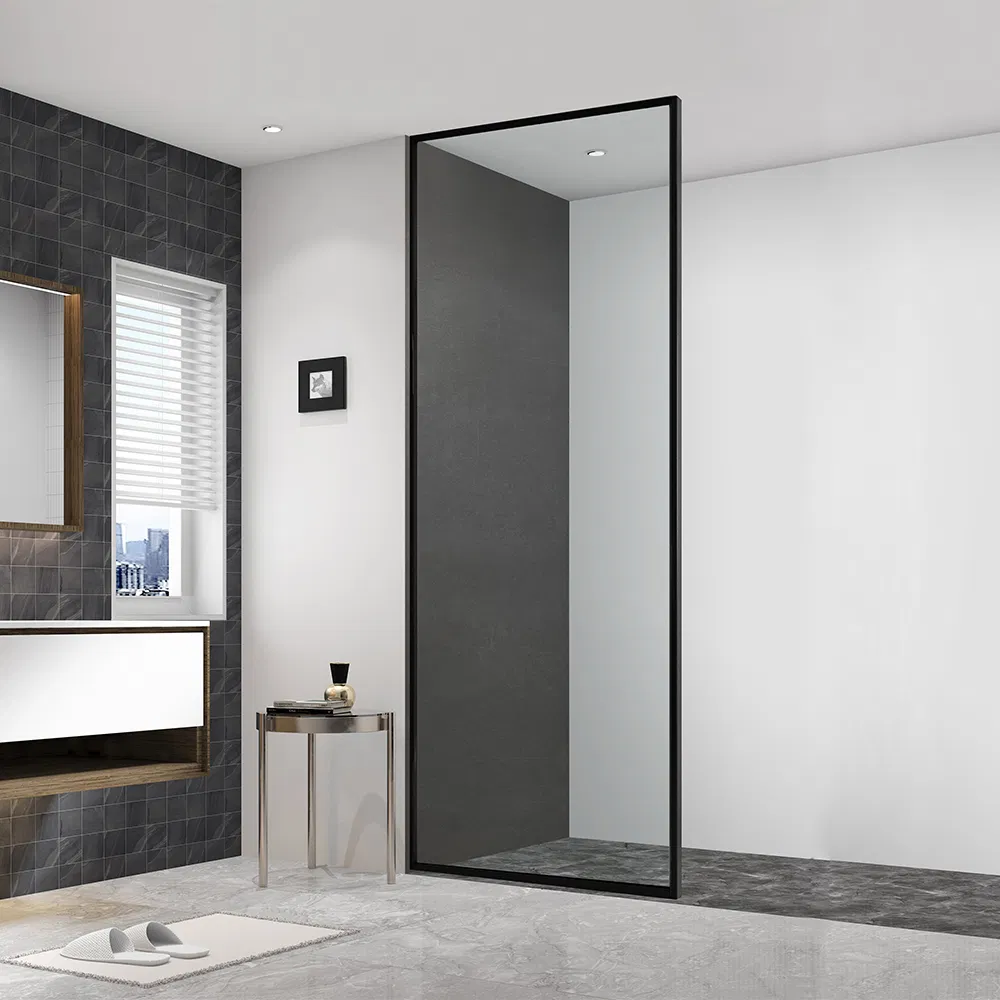 New Style One Wall Walk in Black Rectangle Stainless Steel 304 Sliding Shower Cubicle