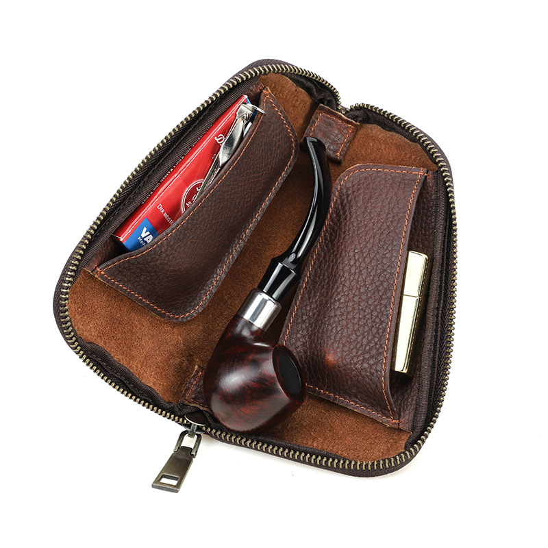 Ga167 Manufacturer Cigarette Amber Leaf Machine Packing Long Exotic Leather Pipe Smoke Pouches with Zipper Small Empty Rolling Cigar Bag Tobacco Pouch