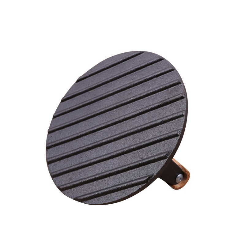 High Quality BBQ Cast Iron Rectangle Steak 7" Round Meat Press Grill Press with Wooden Handle