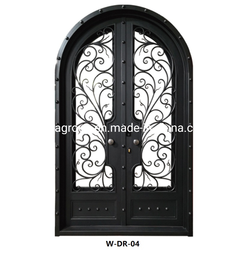 Arc Shaped Exterior Front Entry Double Security Steel Metal Wrought Iron Glass Gate Door