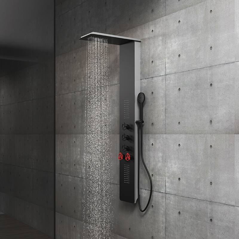 Aluminum in Black Shower Panel Waterfall SPA Wall Shower Column