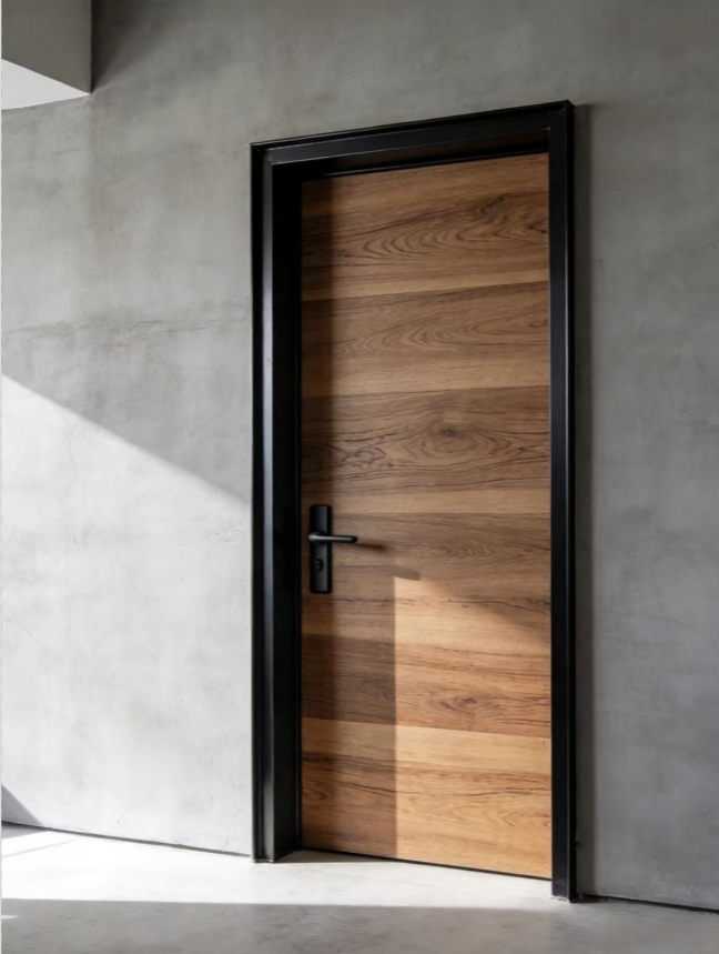 Solid and Durable Metal-Framed Wooden Door