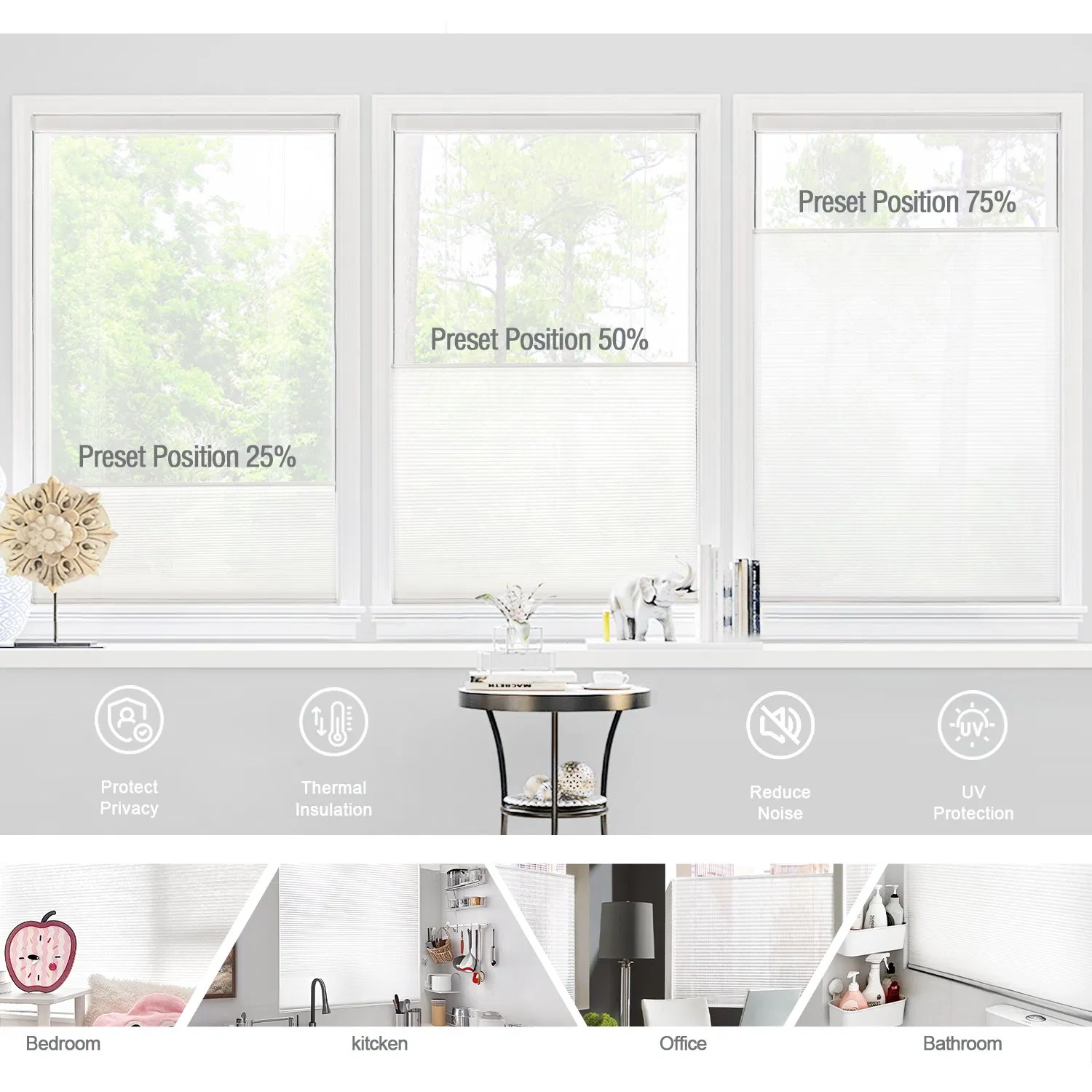 Sisheng Elegant Window Blinds Top Down Bottom up Cordless Honeycombe Shades Blackout and Light Filtering Honeycomb Cellular Window Blind